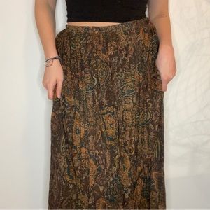 Paisley pleated maxi skirt